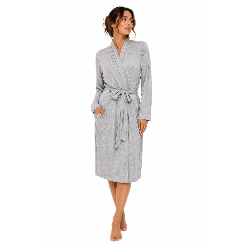 Barefoot Dreams Malibu Collection Gray Bamboo Jersey Long Robe Cardigan M